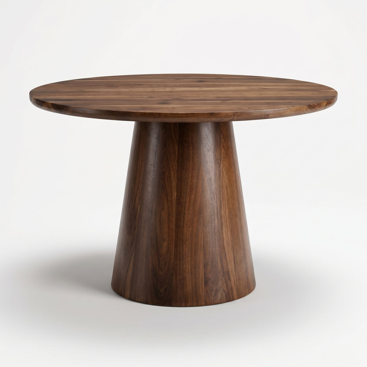 Élégance Artisanale : Table Ronde en Noyer Massif et Assises en Bouclé Blanc